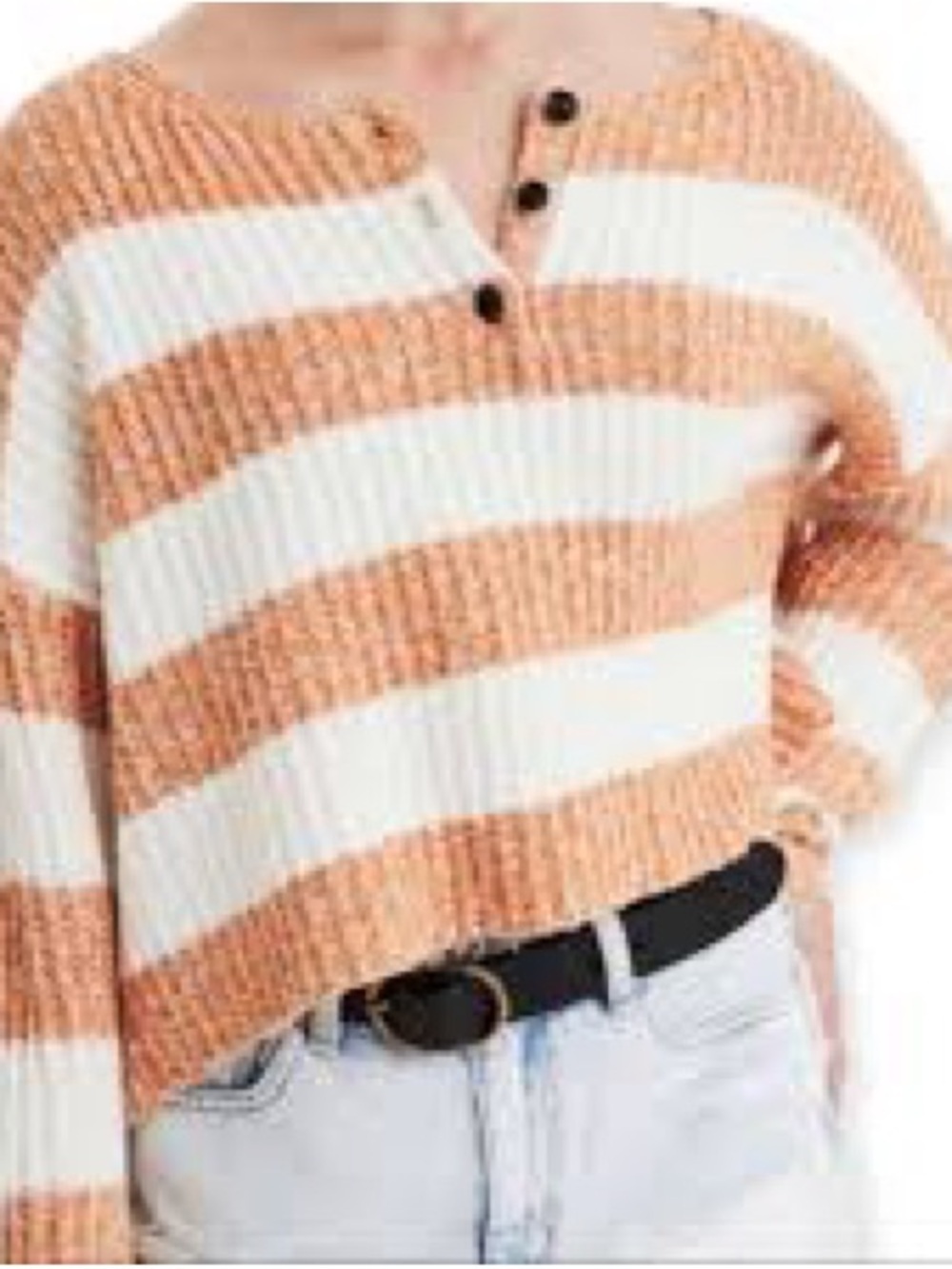 Anthropologie Hem & Thread Cream and Tan Striped Henley Sweater